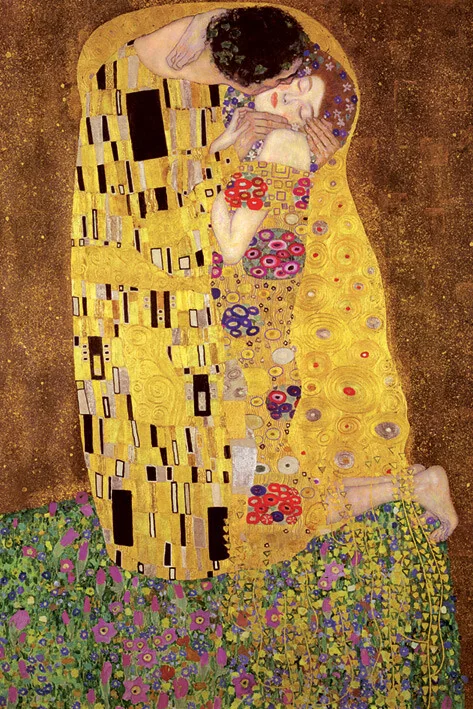 « Le Baiser » de Gustav Klimt : deux figures enlacées sur un fond d'or.
